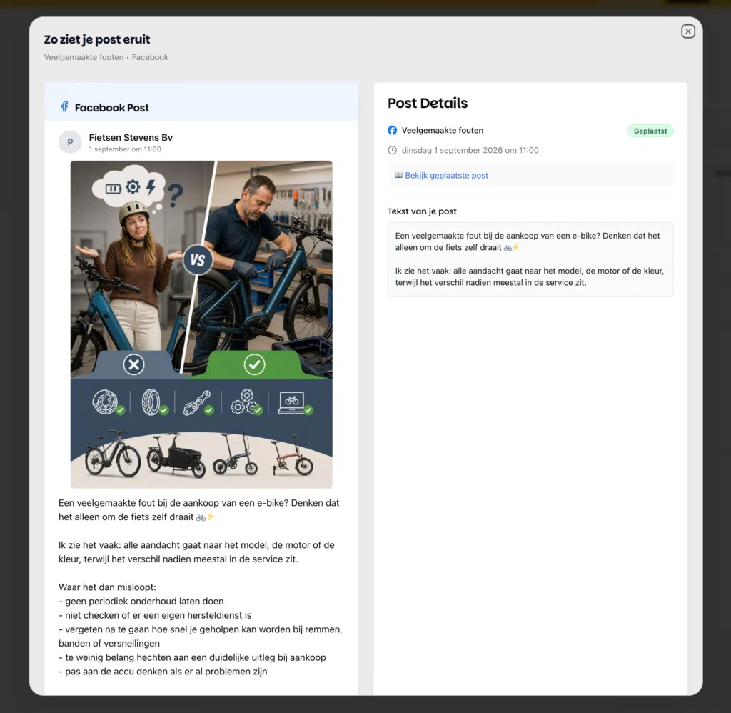 Voorbeeld van een post die Kenzi maakte voor een fietsenwinkel